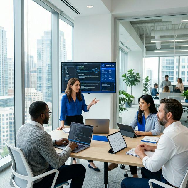 Custom software development team in an agile sprint, representing Obligate Solutions' commitment to production-grade digital products.